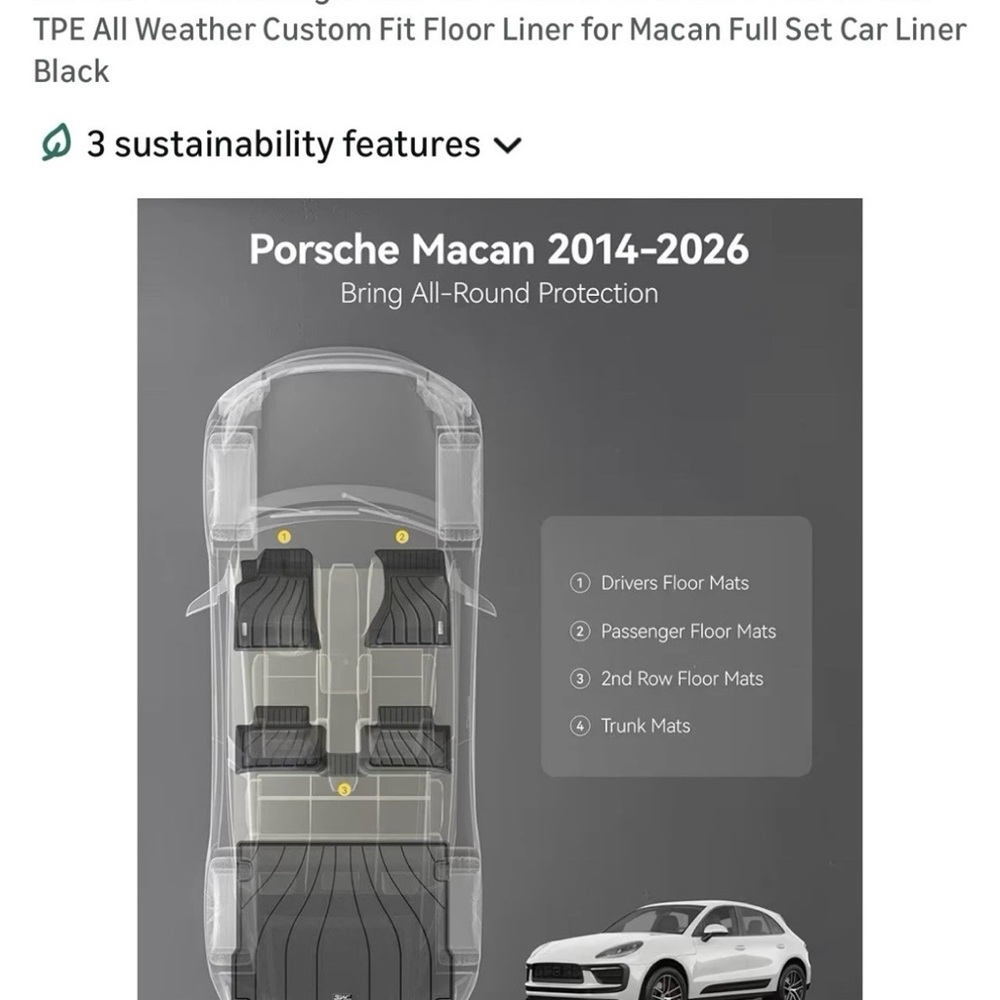 Black Floor Liners for Porsche Macan. Fits 2014-2026 - Picture 2 of 2